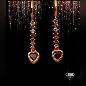 Red & Multi Colored Topaz 18K Gold Drop Earrings 925 Sterling Silver